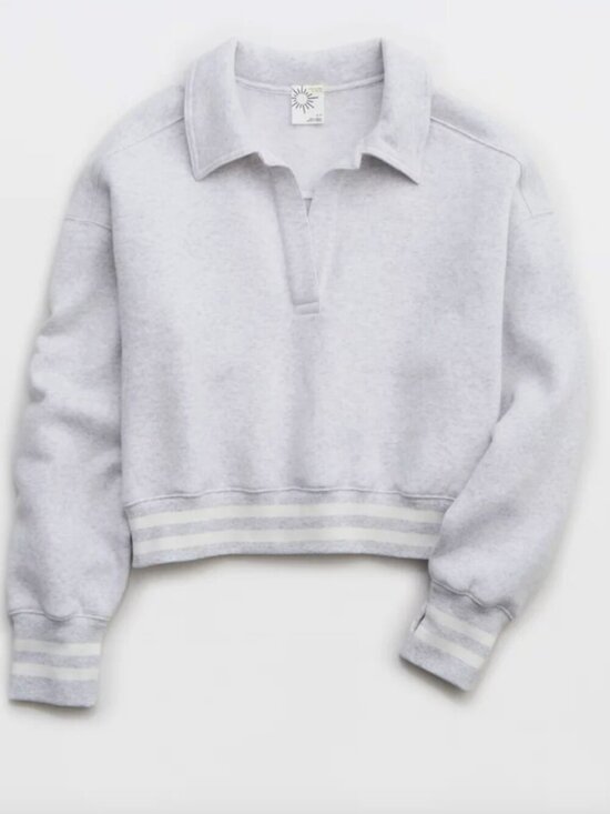 American Eagle Outfitters Tops - Women's OFFLINE By Aerie Cloud Fleece Polo Sweatshirt, grey, size: XS